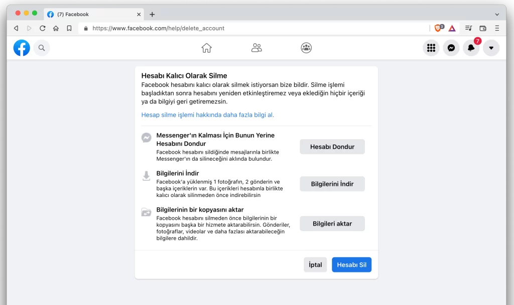 facebook hesap dondurma